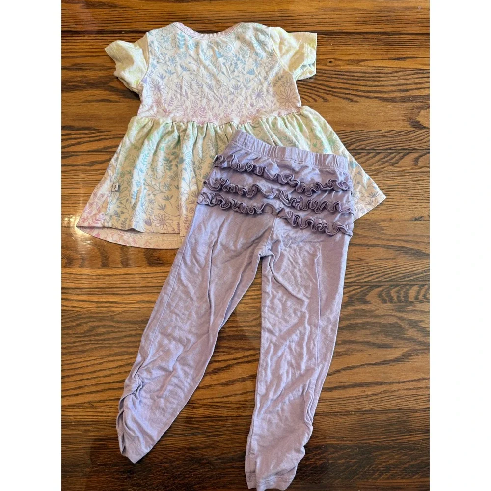 Birdie Bean Peplum Leggings Set Kids 12-18 Months Purple Floral Bamboo Ruffle